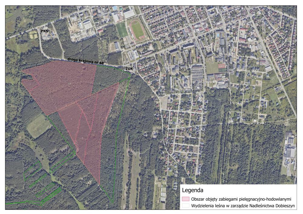 Mapa&#x20;z&#x20;zaznaczonym&#x20;obszarem&#x20;zabiegów&#x20;pielęgnacyjno-hodowlanych